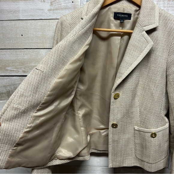 Talbots Cotton Textured Single Breasted Blazer Jacket Women Size 8 Beige Pockets - Picture 5 of 12